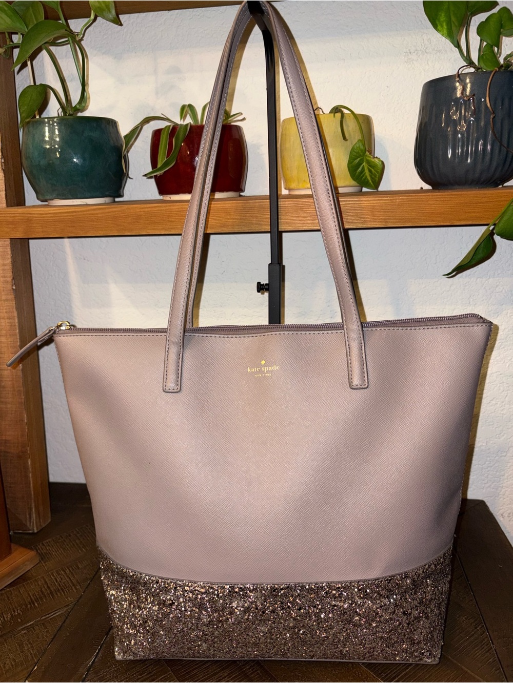 kate spade lavender tote with glitter trim